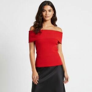 NWT A New Day Red Off Shoulder Ribbed Top L